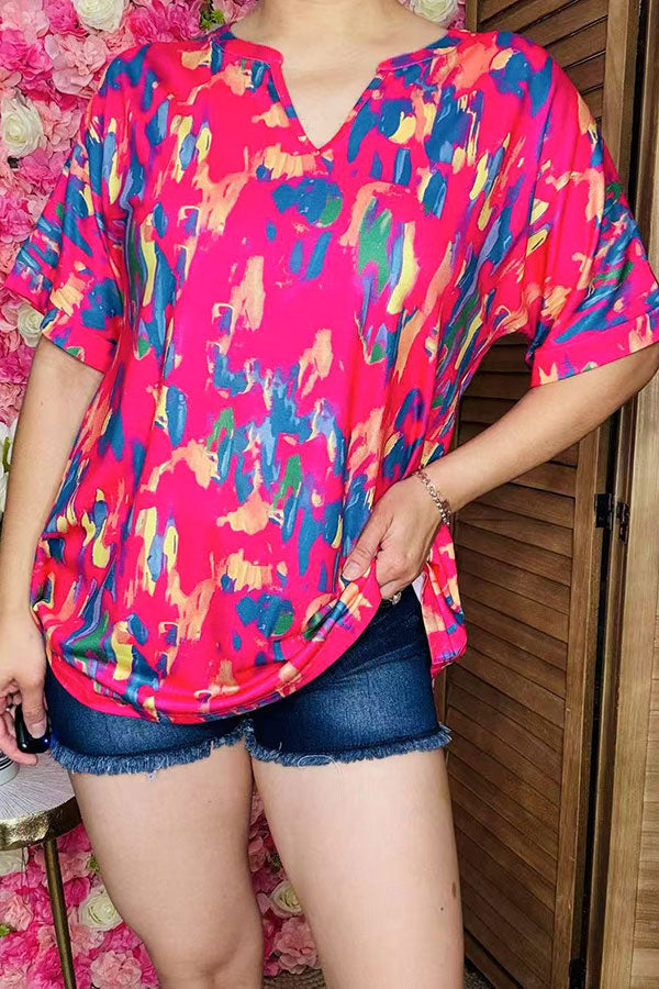 Fuchsia baby doll short sleeve women's top with/v-neckline  XCH15852