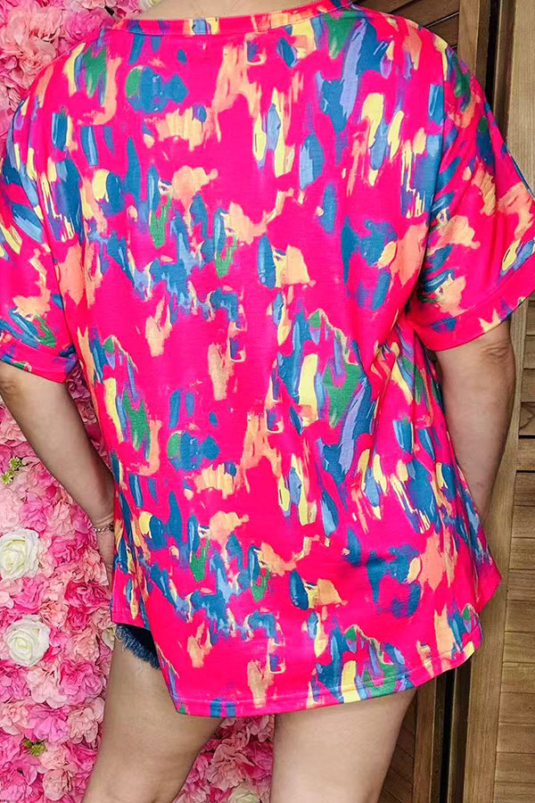 Fuchsia baby doll short sleeve women's top with/v-neckline  XCH15852