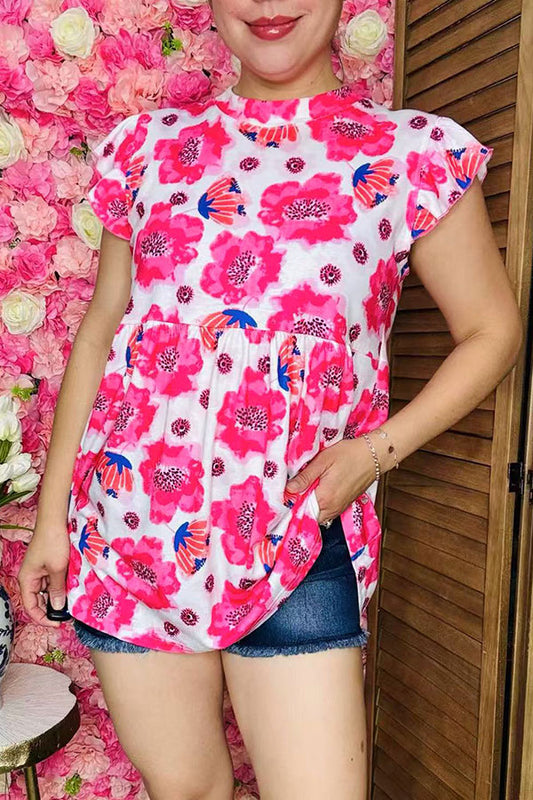 Fuchsia floral printed baby doll & ruffle sleeves GJQ13593S