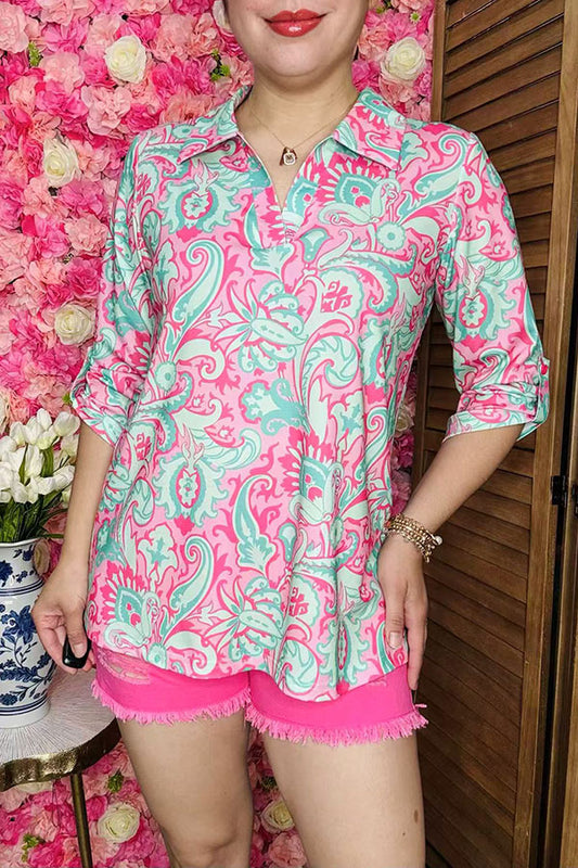 Shop Mint paisley printed long sleeve women's blouse GJQ16257