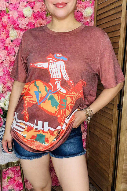 Wholesale Cowboy riding horse printed short sleeve women top XCH13562