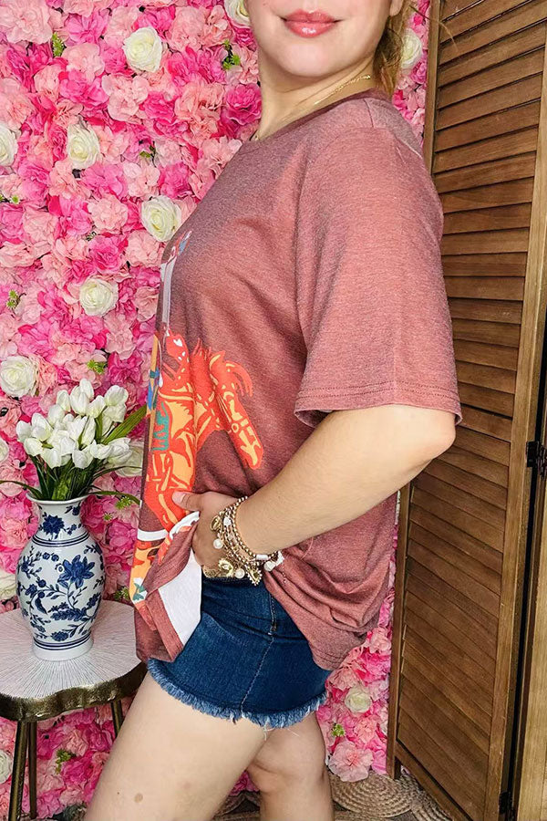 Wholesale Cowboy riding horse printed short sleeve women top XCH13562