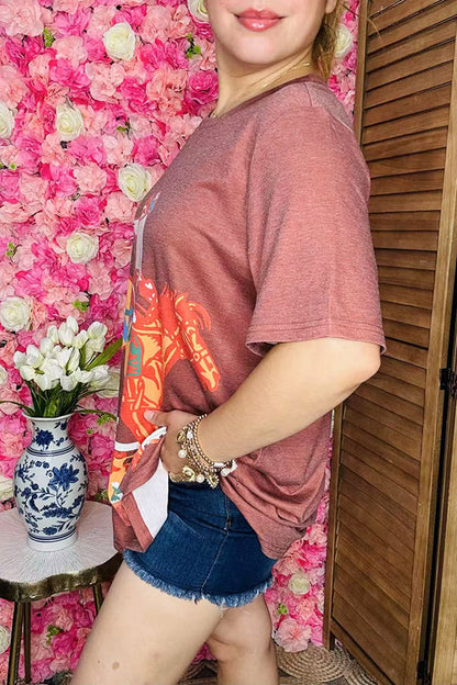 Wholesale Cowboy riding horse printed short sleeve women top XCH13562