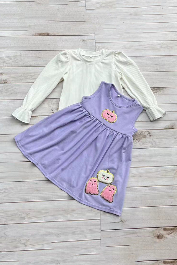 White top & purple pumpkin dress girls sets DLH2841