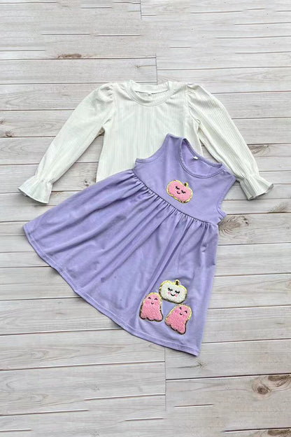 White top & purple pumpkin dress girls sets DLH2841