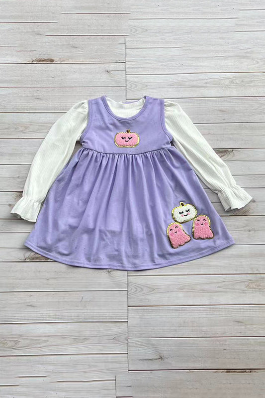 White top & purple pumpkin dress girls sets DLH2841