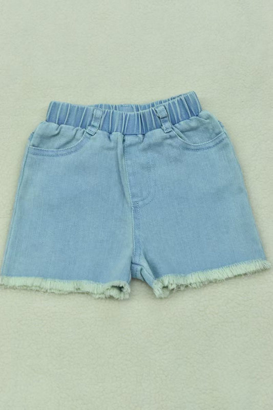 Shop light blue washed denim fabric girls shorts wholesale X09001