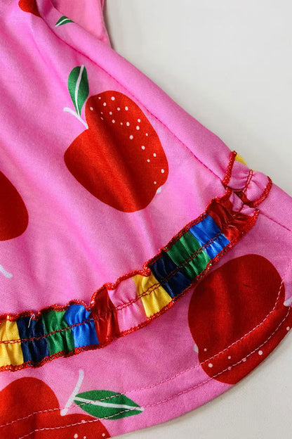 Back to school pink short sleeve top & apples skirt girls boutique set DLH2850