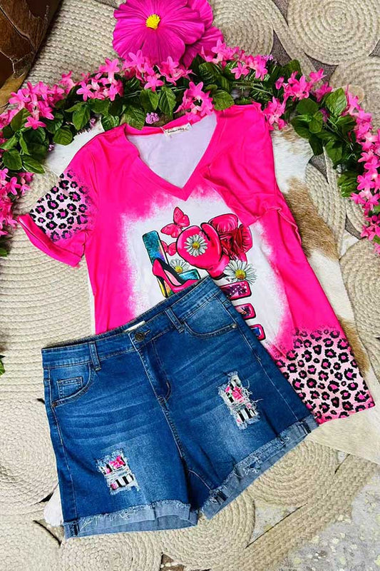 Striped patch denim blue women's shorts SP-J502