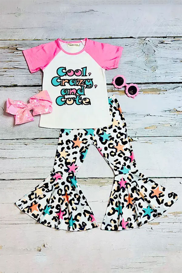 "COOL, CRAZY, AND CUTE" multicolor stars & cheetah print 2pc set X0777-28