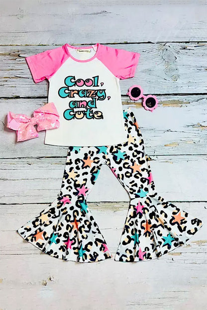 "COOL, CRAZY, AND CUTE" multicolor stars & cheetah print 2pc set X0777-28