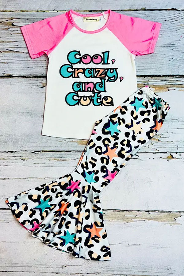 "COOL, CRAZY, AND CUTE" multicolor stars & cheetah print 2pc set X0777-28