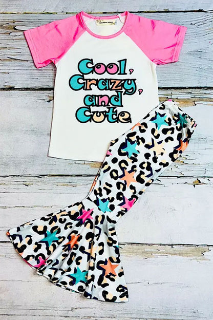 "COOL, CRAZY, AND CUTE" multicolor stars & cheetah print 2pc set X0777-28