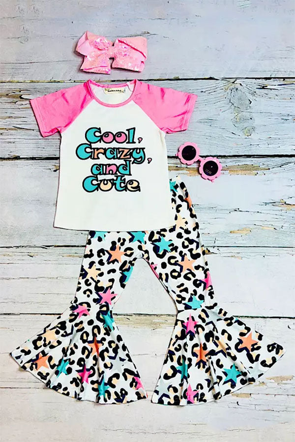 "COOL, CRAZY, AND CUTE" multicolor stars & cheetah print 2pc set X0777-28
