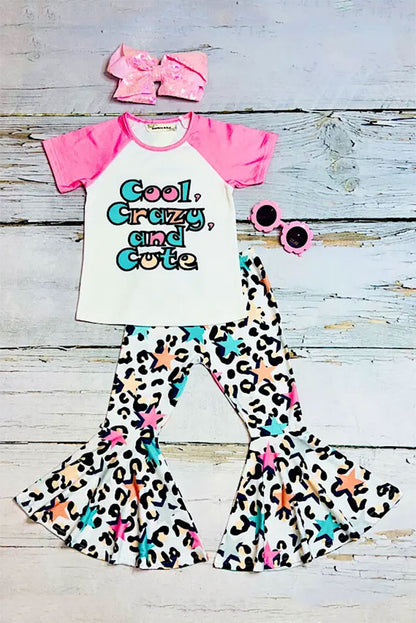 "COOL, CRAZY, AND CUTE" multicolor stars & cheetah print 2pc set X0777-28