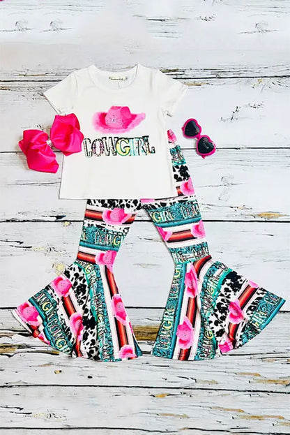 XCH0777-38H "COWGIRL" serape & cow print 2pc girls set