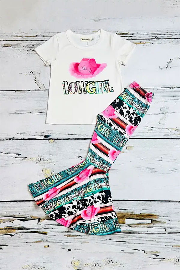 XCH0777-38H "COWGIRL" serape & cow print 2pc girls set