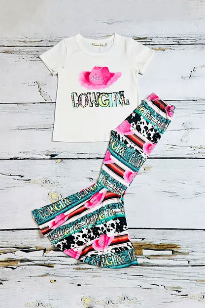 XCH0777-38H "COWGIRL" serape & cow print 2pc girls set