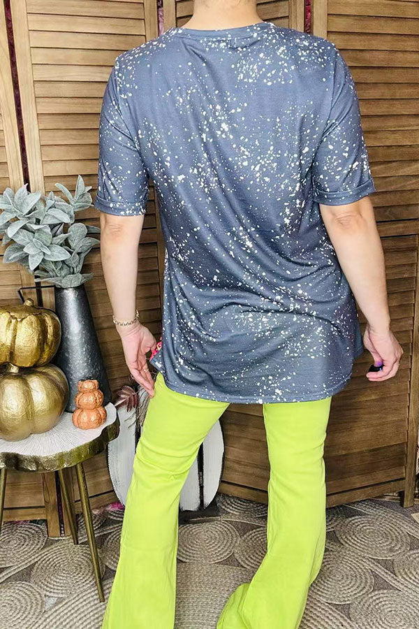 Western floral printed grey short sleeve women t-shirt DLH14166