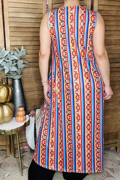 Western women's cardigan Geometrical printed long body vest GJQ5343