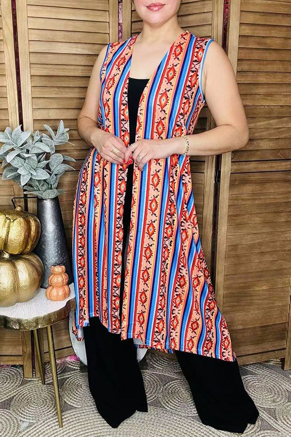 Western women's cardigan Geometrical printed long body vest GJQ5343