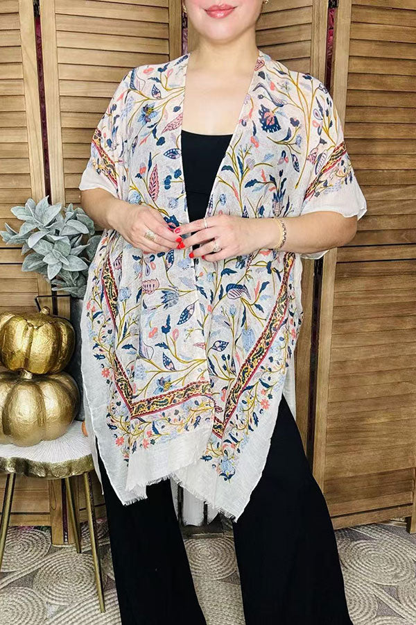 Women's cardigan duster Blue floral printed kimono YZ213213