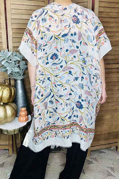 Women's cardigan duster Blue floral printed kimono YZ213213