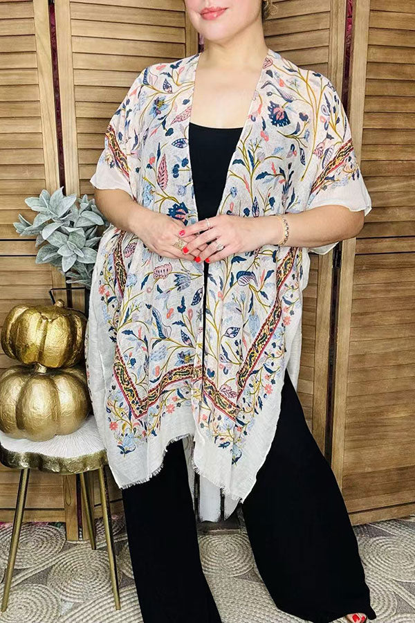 Women's cardigan duster Blue floral printed kimono YZ213213
