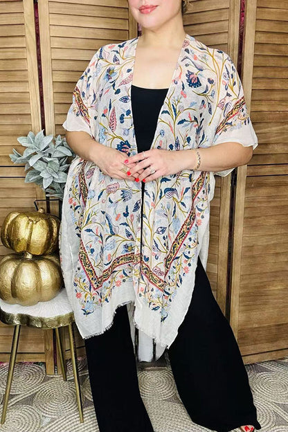 Women's cardigan duster Blue floral printed kimono YZ213213
