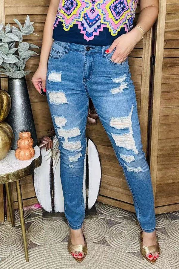 Women Slim Fit Stretchy Casual Denim Pants Distressed Jeans SP-J1521