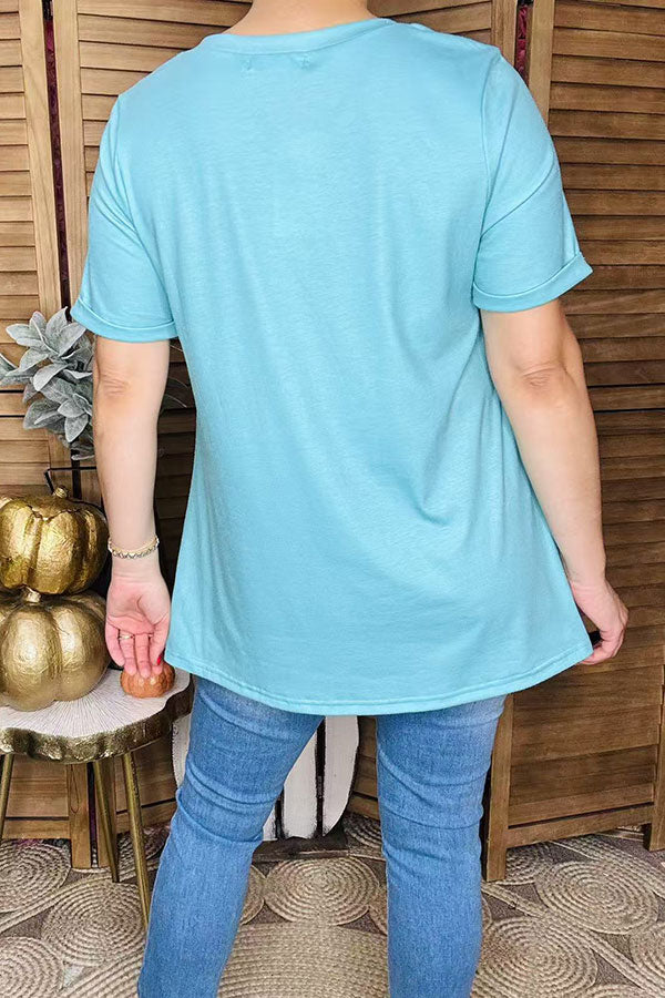 "MY HEART IS ON THAT FIELD" Baseball & leopard printed turquoise t-shirt XCH13473