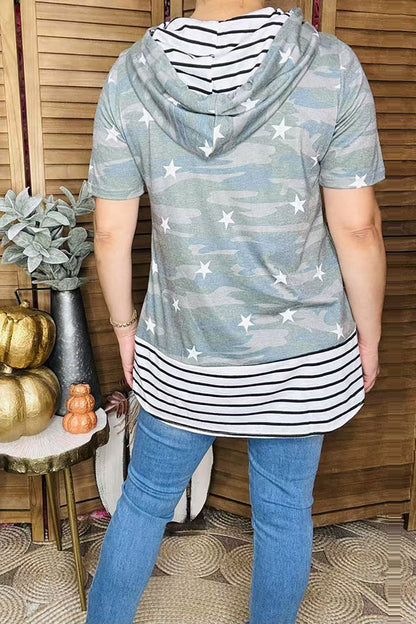 Star/striped printed short sleeve hoodie GJQ9755