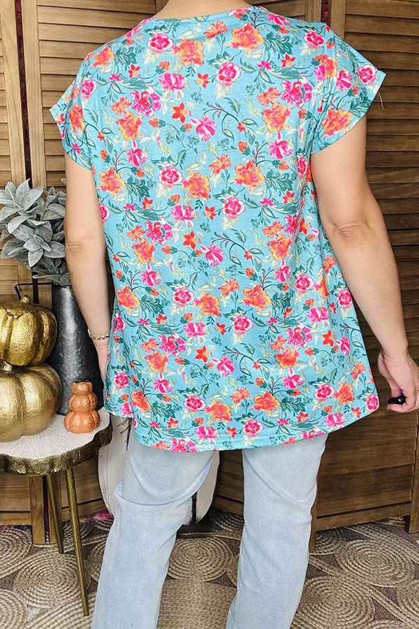 Floral & Bull & Cactus prints short sleeve women top XCH13661S