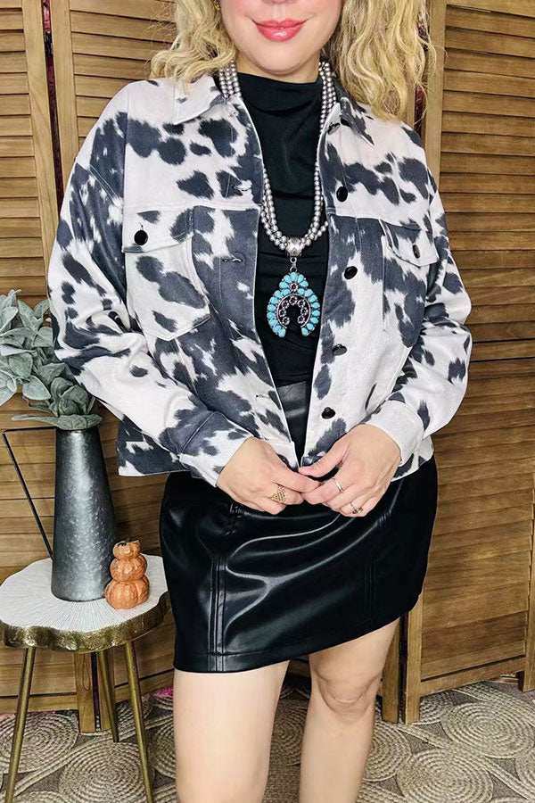 Cow printed suede long sleeve short style women jacket XCH16403