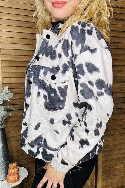 Cow printed suede long sleeve short style women jacket XCH16403