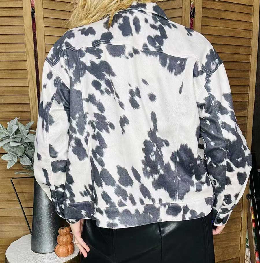 Cow printed suede long sleeve short style women jacket XCH16403