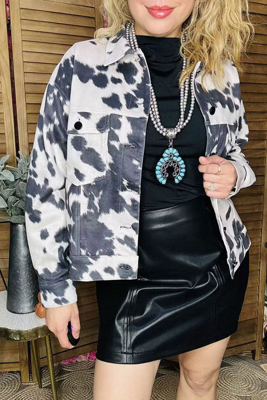 Cow printed suede long sleeve short style women jacket XCH16403