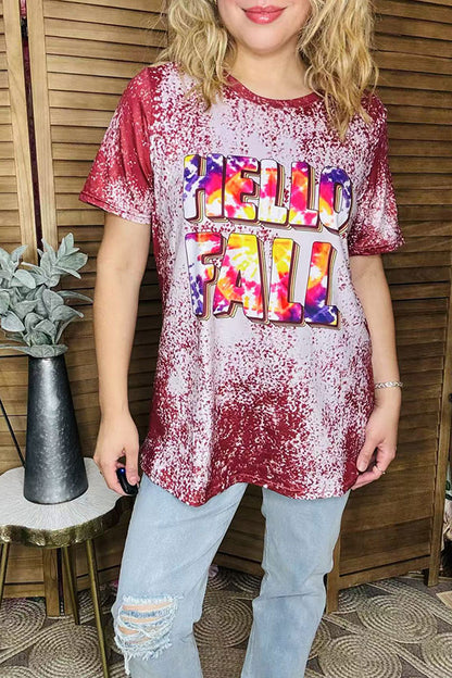 HELLO FALL tie dye printed short sleeve t-shirt DLH9674