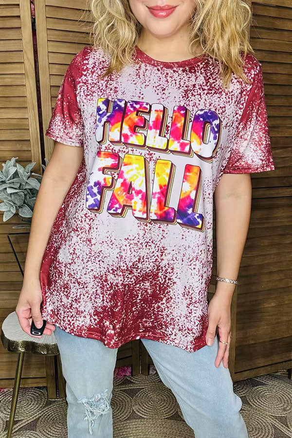 HELLO FALL tie dye printed short sleeve t-shirt DLH9674