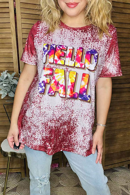 HELLO FALL tie dye printed short sleeve t-shirt DLH9674