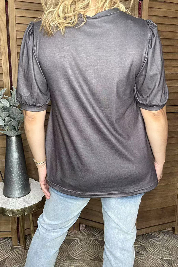 Western ghost & boot & bow dark grey latern short sleeve women top GJQ16379