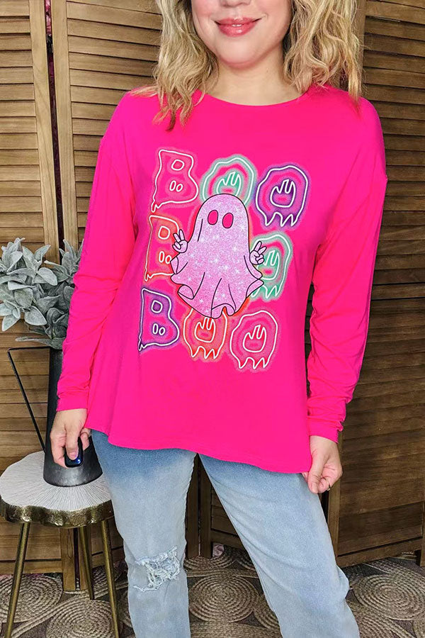 Halloween BOO & ghost hot pink women sweat shirt BQ16016