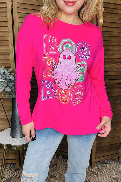 Halloween BOO & ghost hot pink women sweat shirt BQ16016
