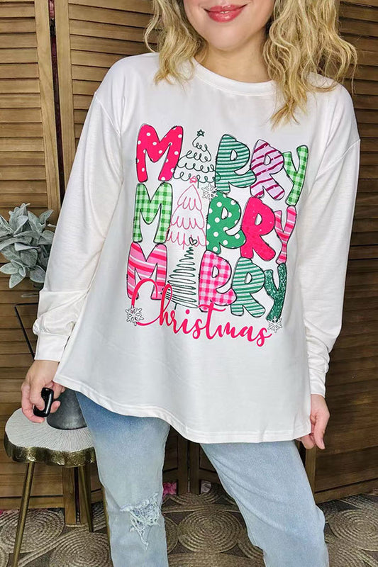 Merry Chrstimas white long sleeve women blouse XCH16455