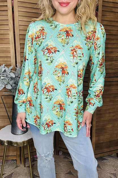 Western horse riding mint long sleeve women blouse GJQ16456