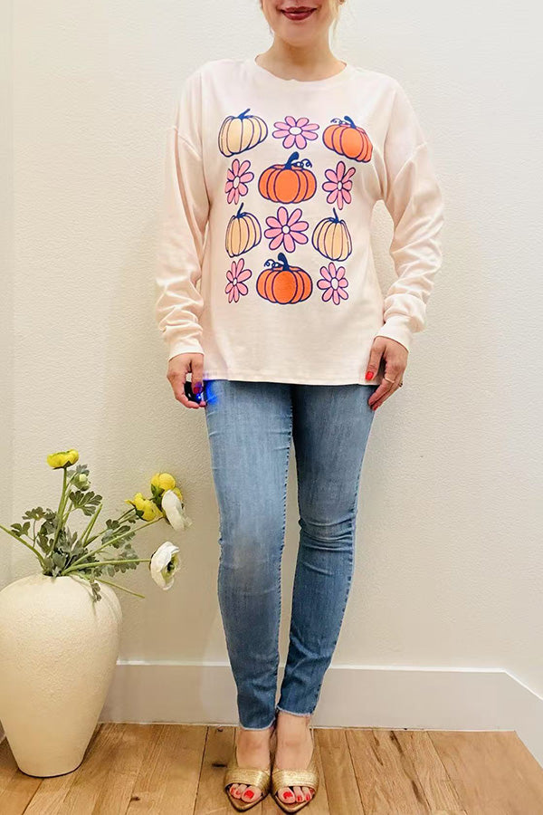 Western Halloween pumpkin & flower women's boutique blouse BQ16056