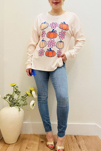 Western Halloween pumpkin & flower women's boutique blouse BQ16056