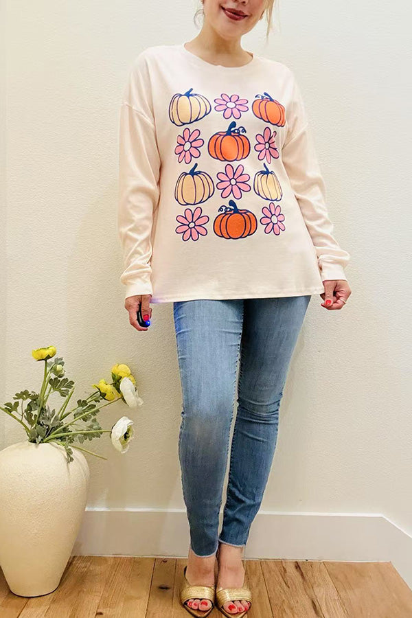 Western Halloween pumpkin & flower women's boutique blouse BQ16056