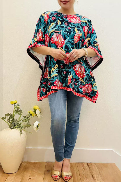 Multi color floral printed poncho casual loose women blouse GJQ16326