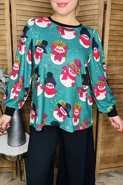 Christmas snowman printed lantern long sleeve women blouse XCH16510
